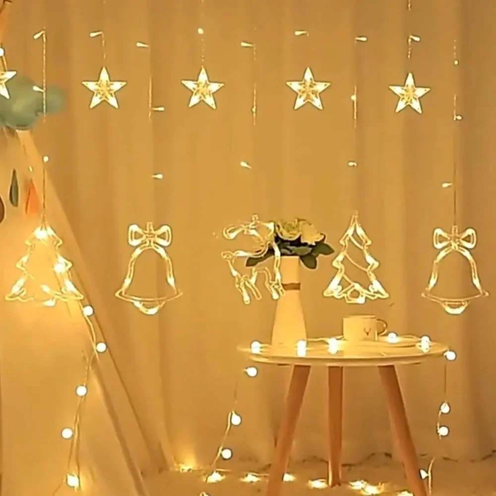 COPY - 9.8ft LED Star Deer Bell Curtain Fairy String Lights Hanging Christmas D…